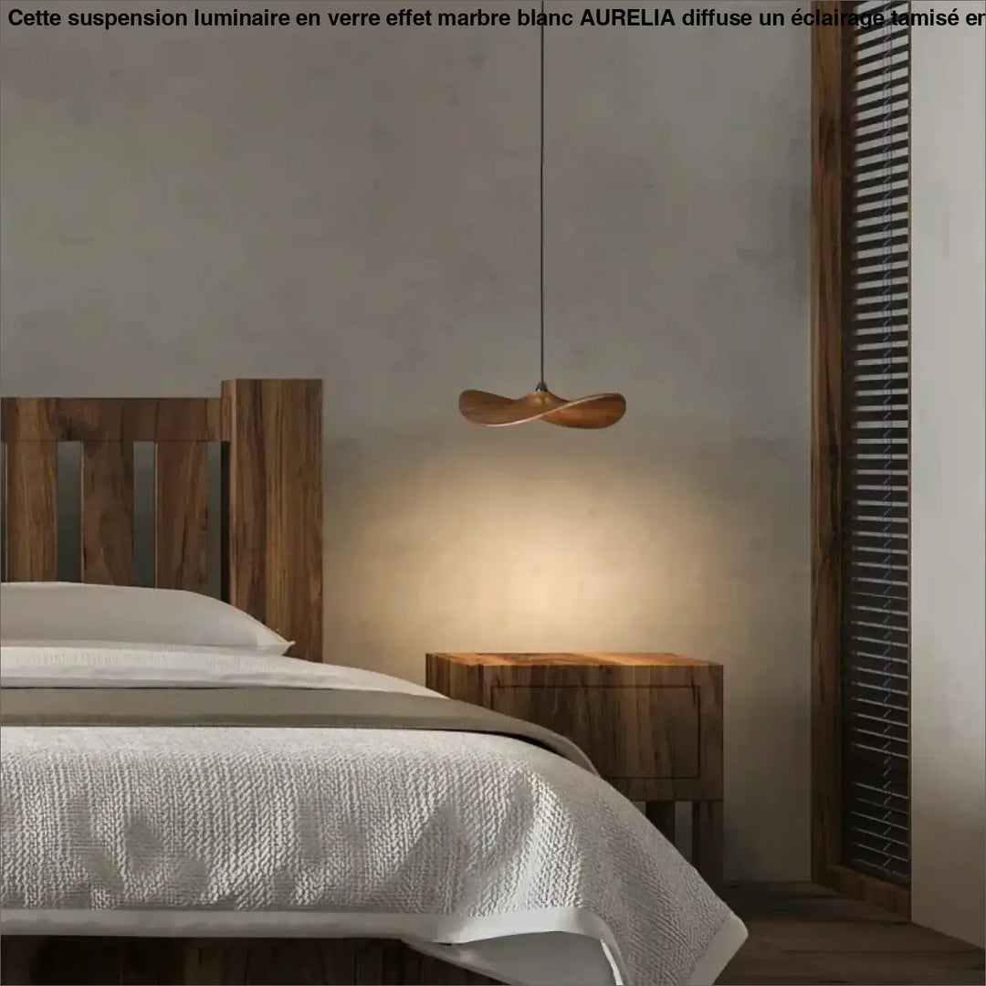 Suspension luminaire led avec abat-jour bois moderne