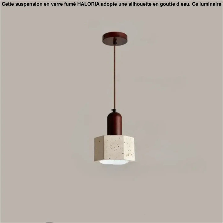 Suspension luminaire kreto avec abat-jour hexagonal en béton texturé ivoire et accents métalliques bronze foncé travertin aux lignes