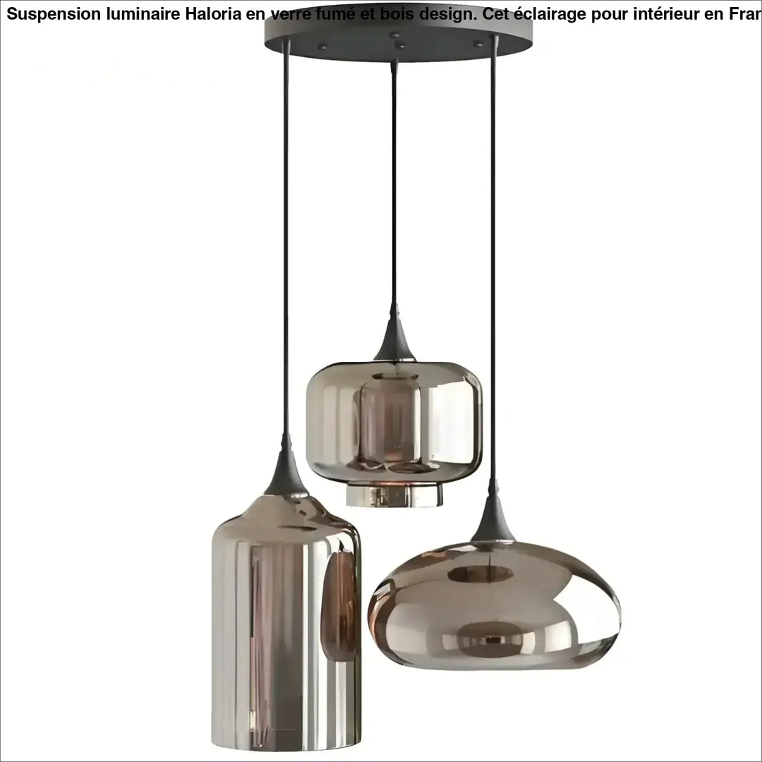 Suspension moderne en verre fumé brun à trois lumières design