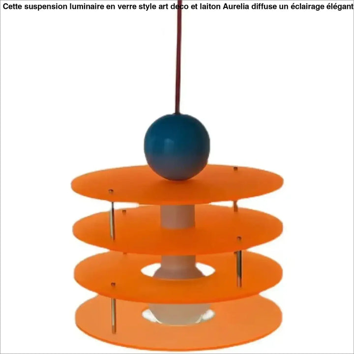 Suspension luminaire kellyi contemporaine avec abat-jour orange vif à étages et sommet sphérique bleu brillant