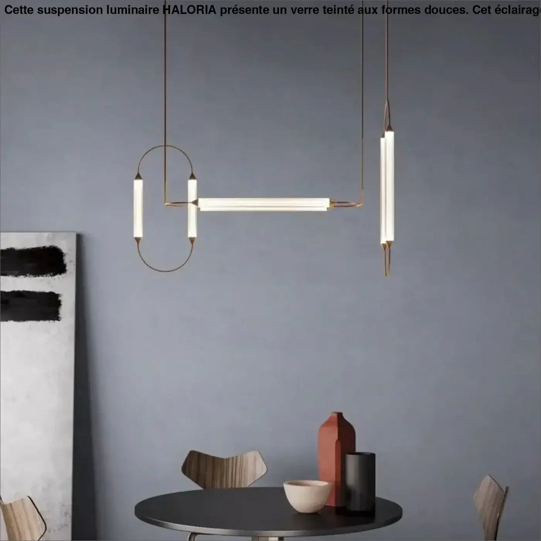 Suspension luminaire orsen avec sources lumineuses cylindriques blanches et cadre métallique ton laiton en seule couleur