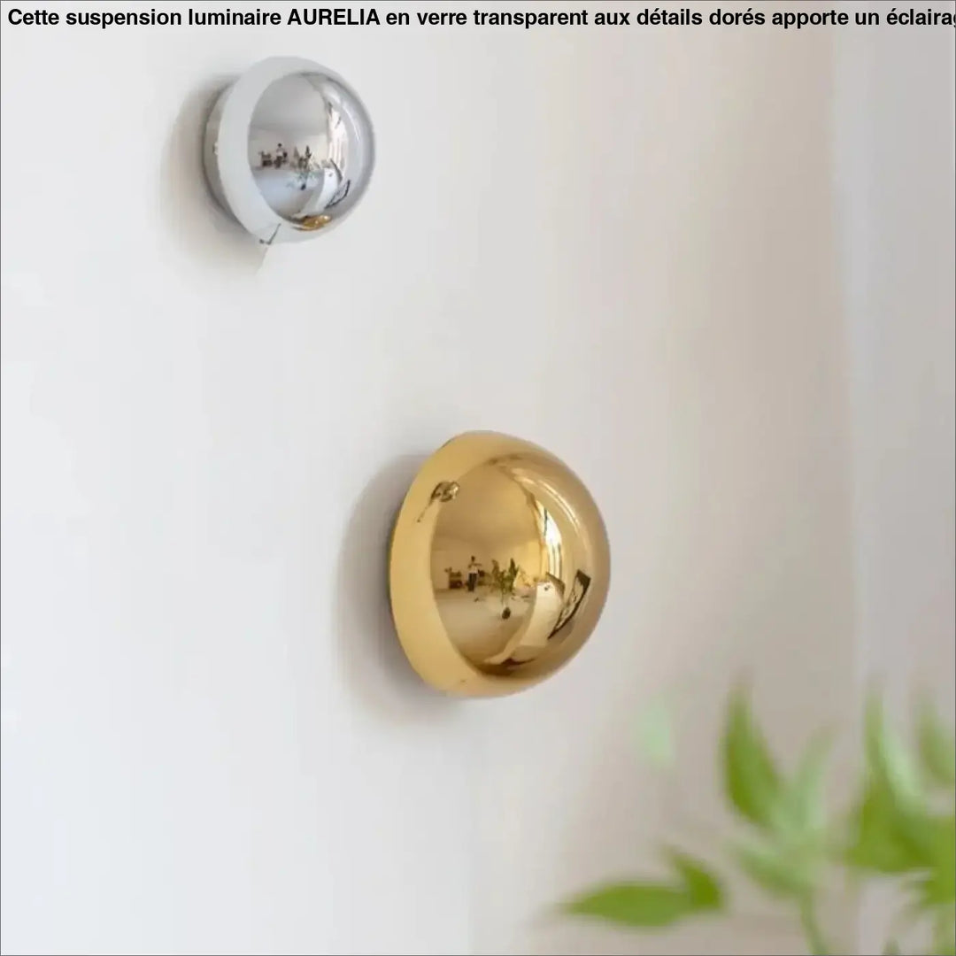 Applique murale orbys avec deux miroirs sphériques en métal miroir finition chrome et or pour lumière douce