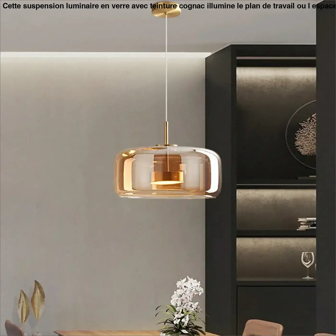 La Suspension Luminaire En Verre Avec Une Teinture Cognac Style Rond