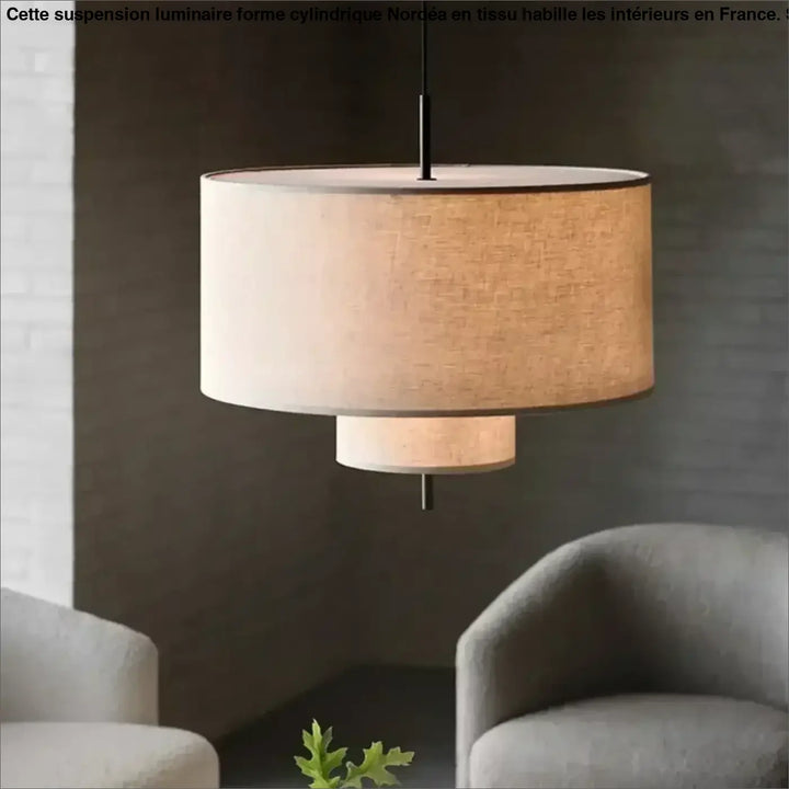 Suspension luminaire forme cylindriques au design épuré en tissu

