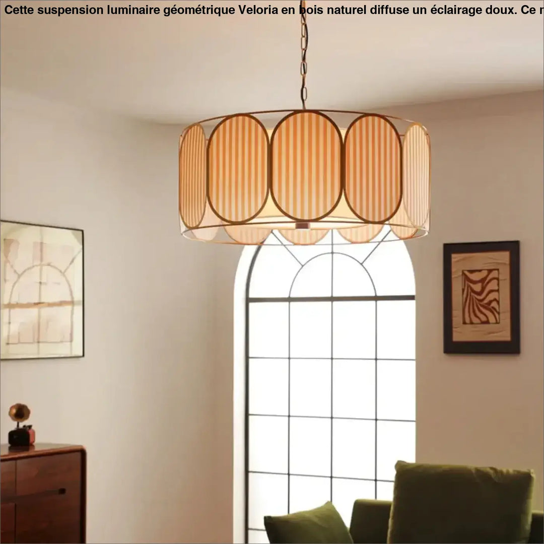 Suspension luminaire en stries beige et or style art déco chic