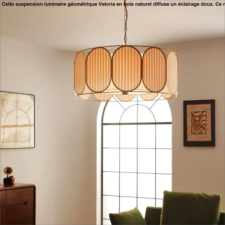 Suspension luminaire en stries beige et or style art déco chic