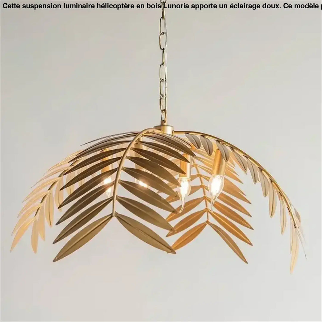 Suspension luminaire dorée au design feuillage tropical naturel