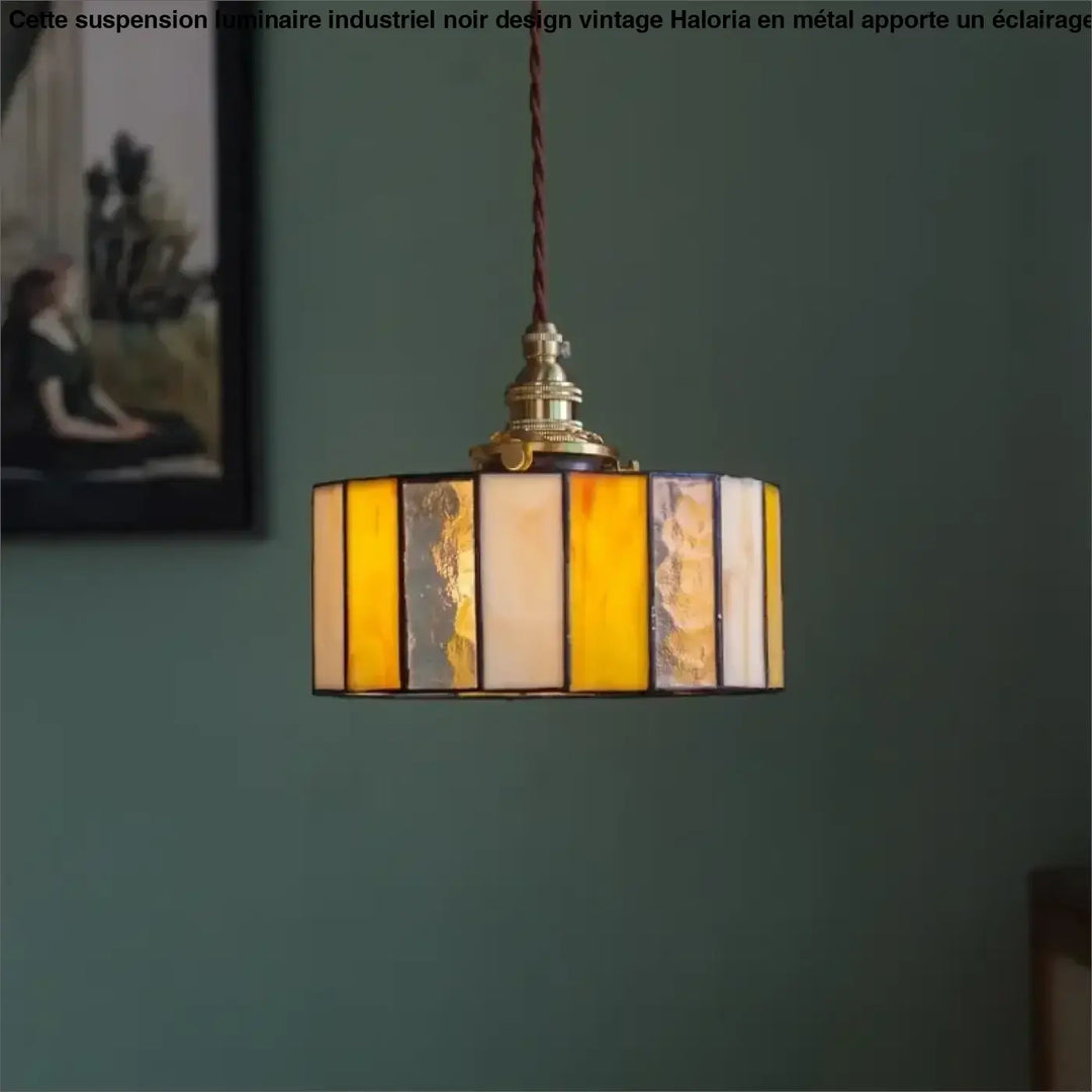 Suspension éclectique en verre coloré et cuivre raffiné