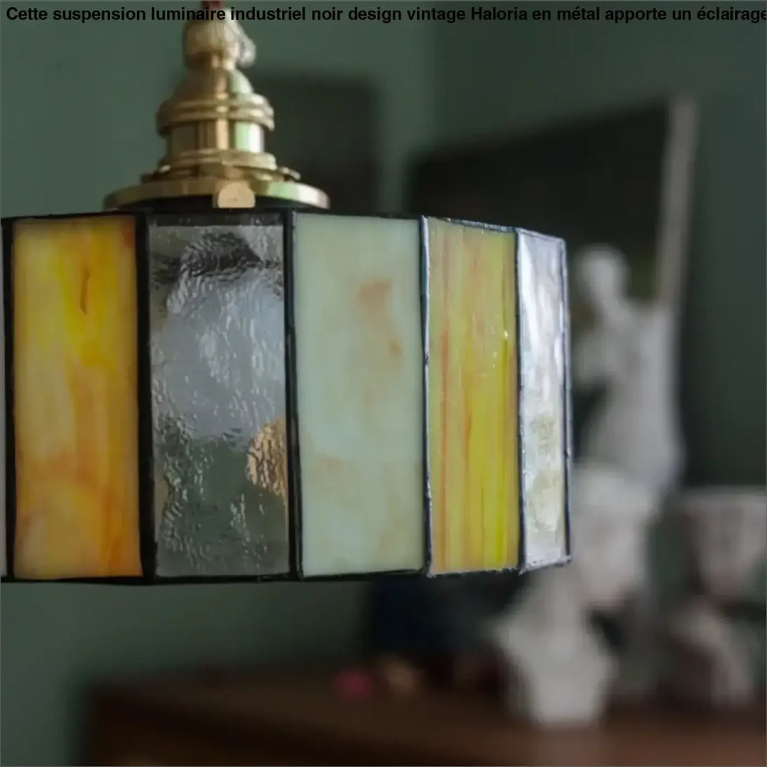 Suspension éclectique en verre coloré et cuivre raffiné