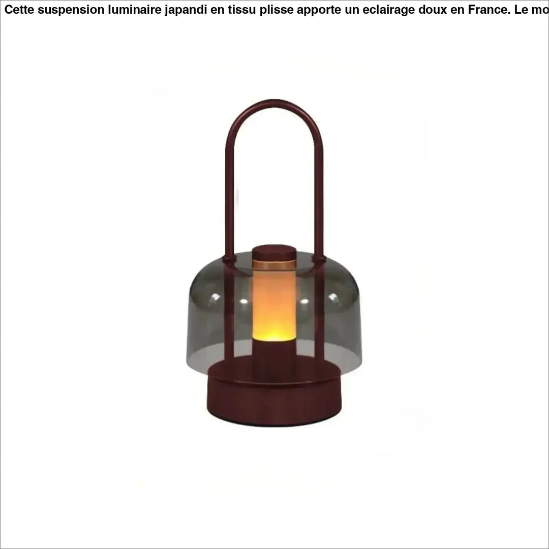 Lampe de table Cristo avec cadre en métal rouge foncé et dôme en verre gris translucide, lumière led ambre pour night light