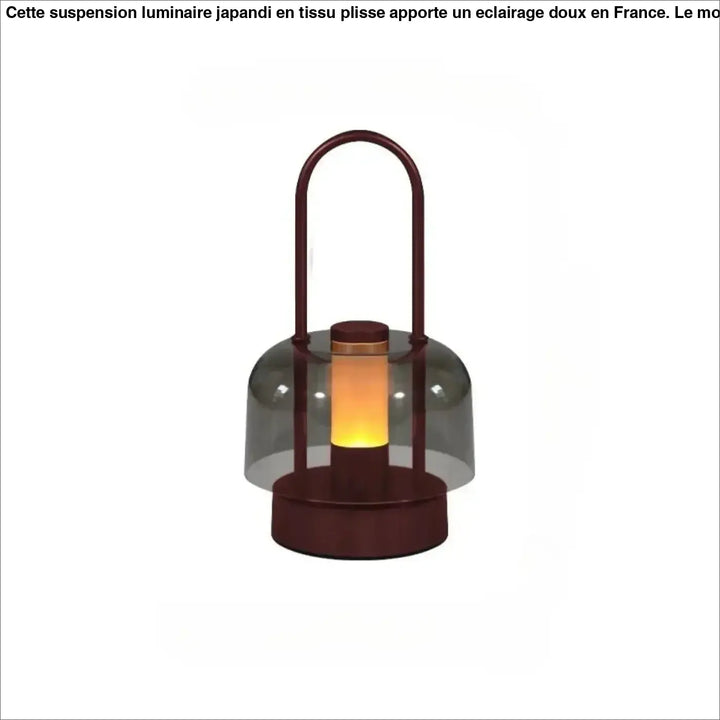 Lampe de table Cristo avec cadre en métal rouge foncé et dôme en verre gris translucide, lumière led ambre pour night light