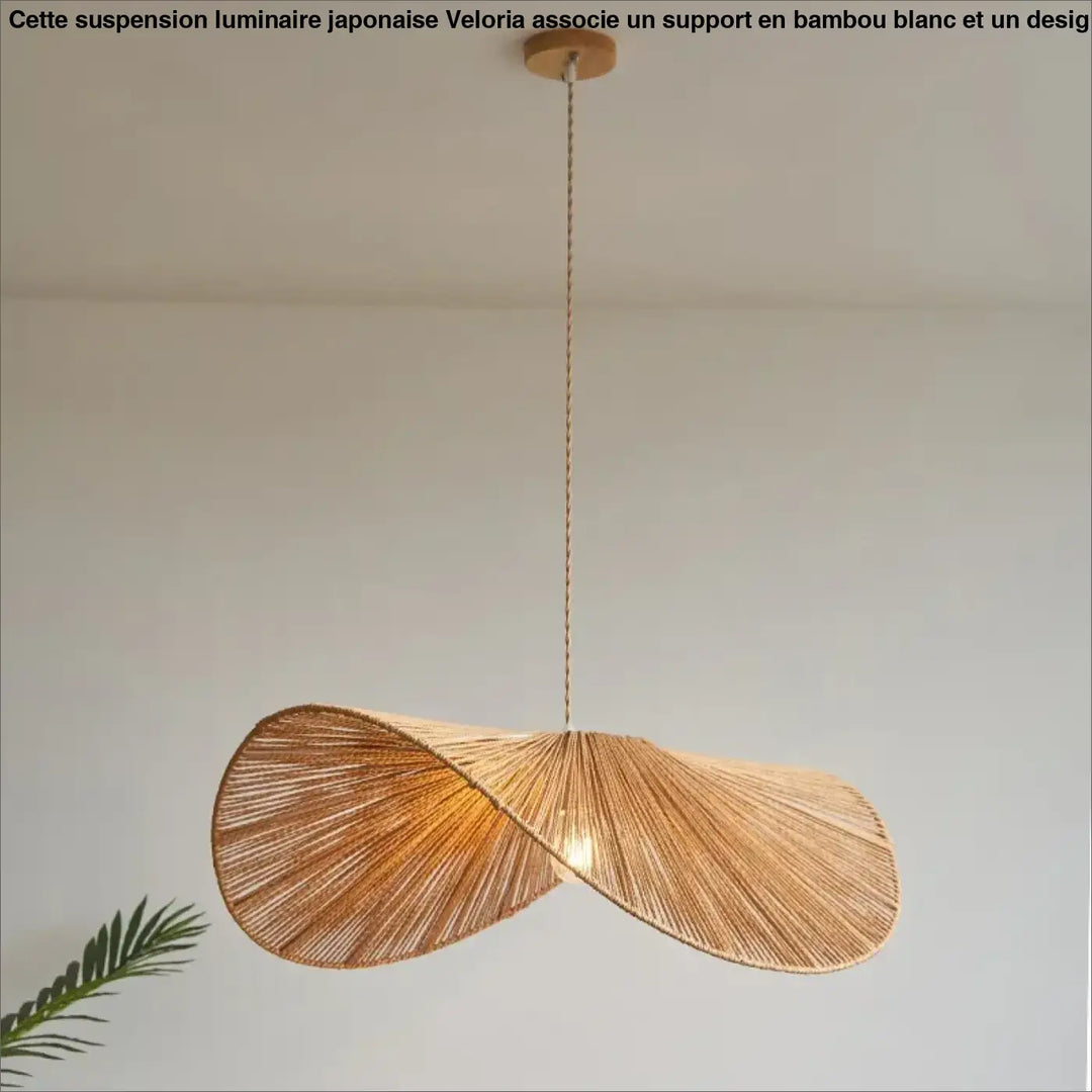 Suspension luminaire japonaise avec support en bambou blanc

