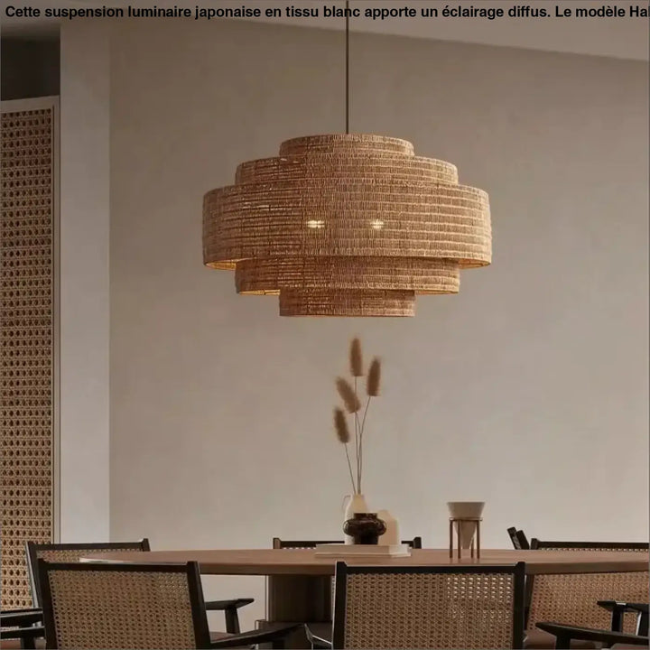 Suspension luminaire en fibres naturelles au design bohème chic