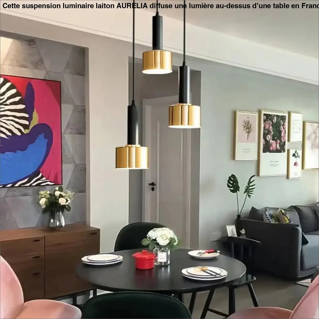 Suspension Luminaire Laiton Triple Cylindre