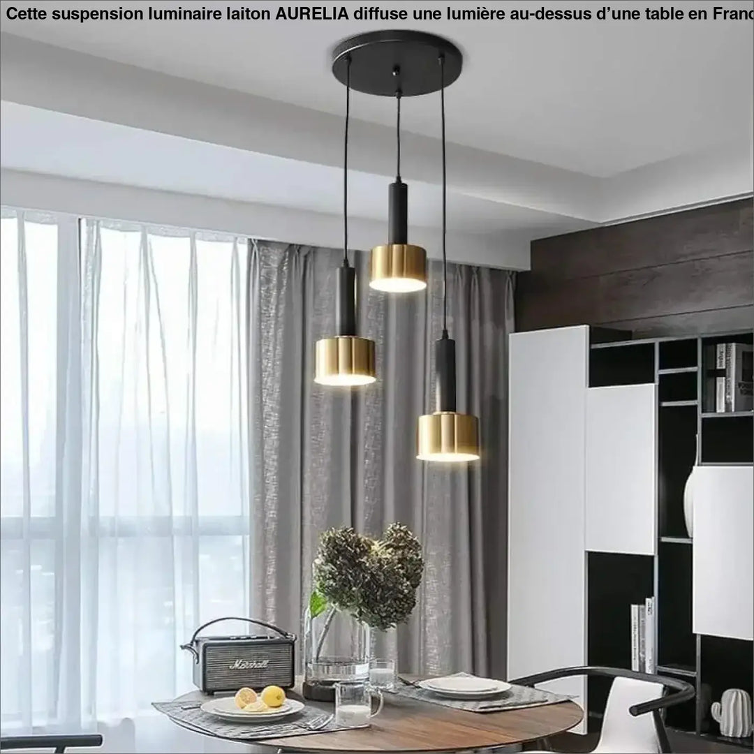 Suspension Luminaire Laiton Triple Cylindre