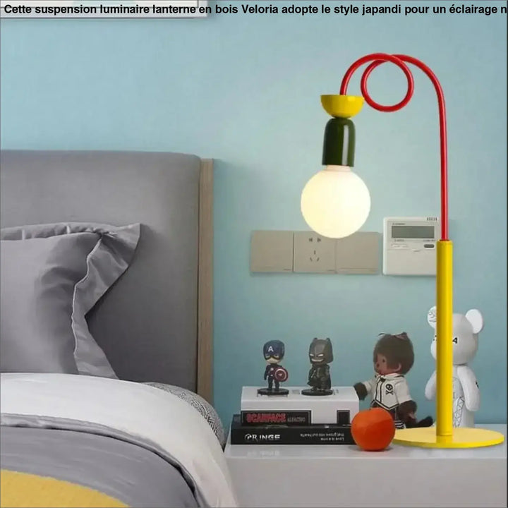 Lampe de table ziggy contemporaine avec base jaune et détails rétro en rouge et jaune flexible pour bureau