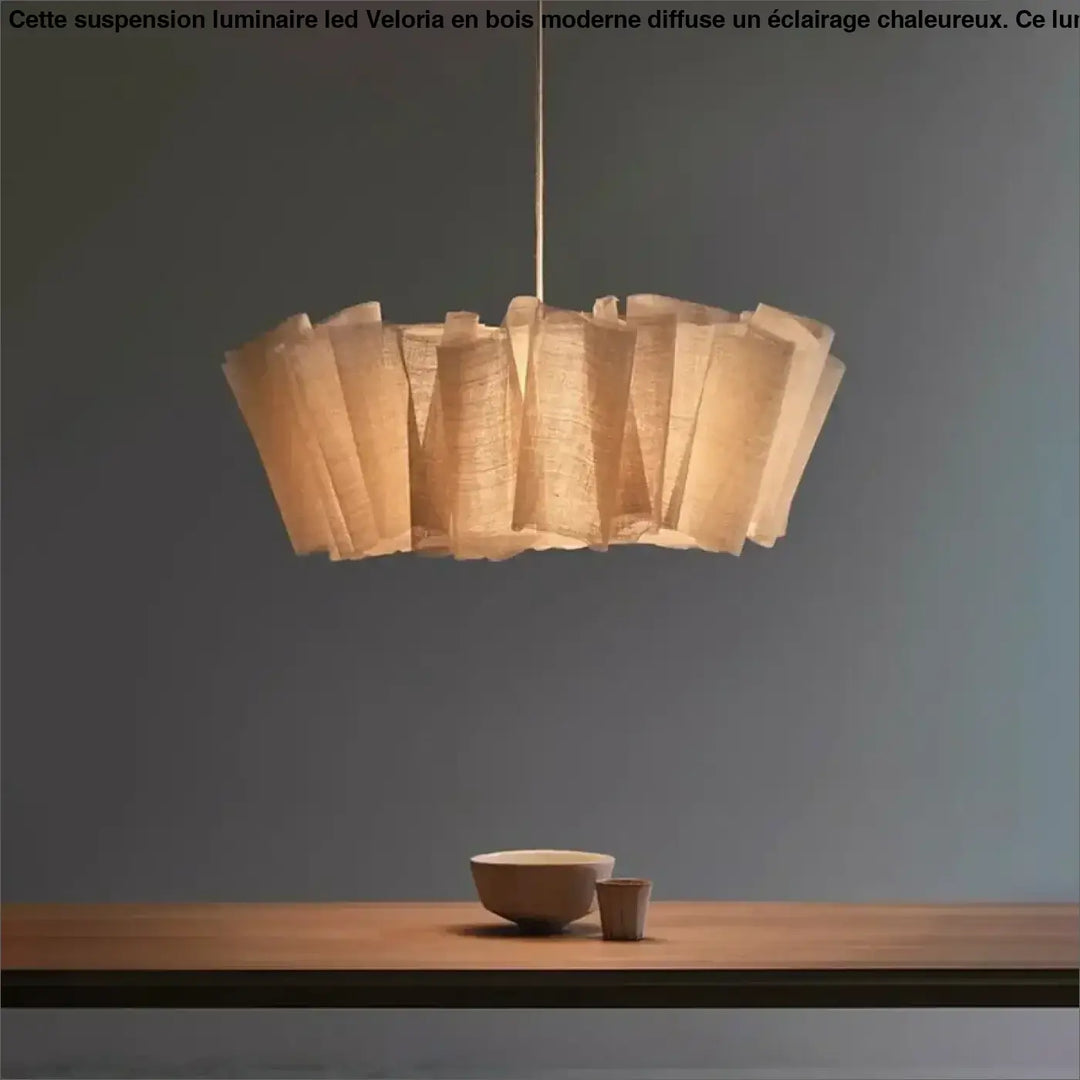 Suspension luminaire led warm ton avec abat jour en papier fait main et design organique chez veloria
