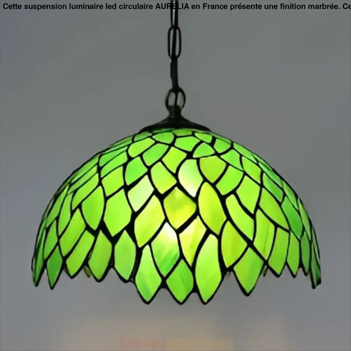 Suspension luminaire tiffany en verre teinté vert avec design festonné en forme de feuille pour luminaire colorée