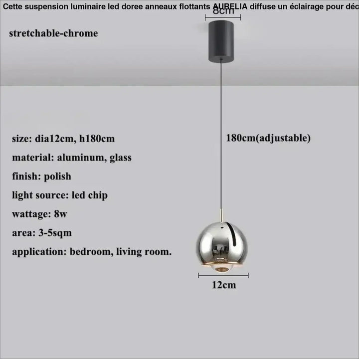 Suspension luminaire boule en verre effet miroir contemporain
