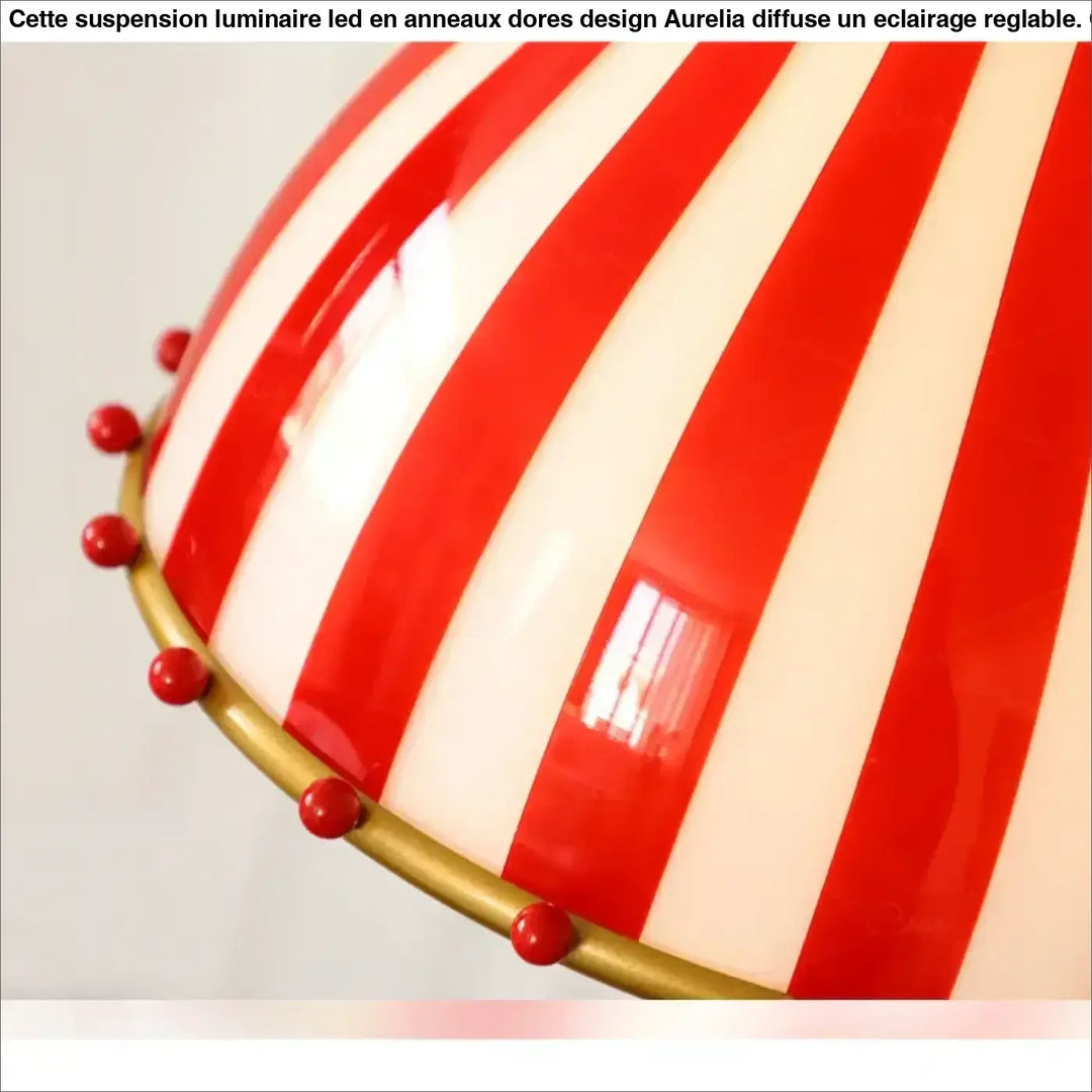 Suspension luminaire vintage en rouge motif rayé décoratif