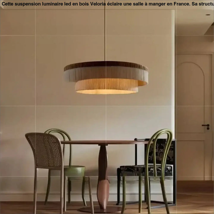 Suspension luminaire led en bois beige déco unique