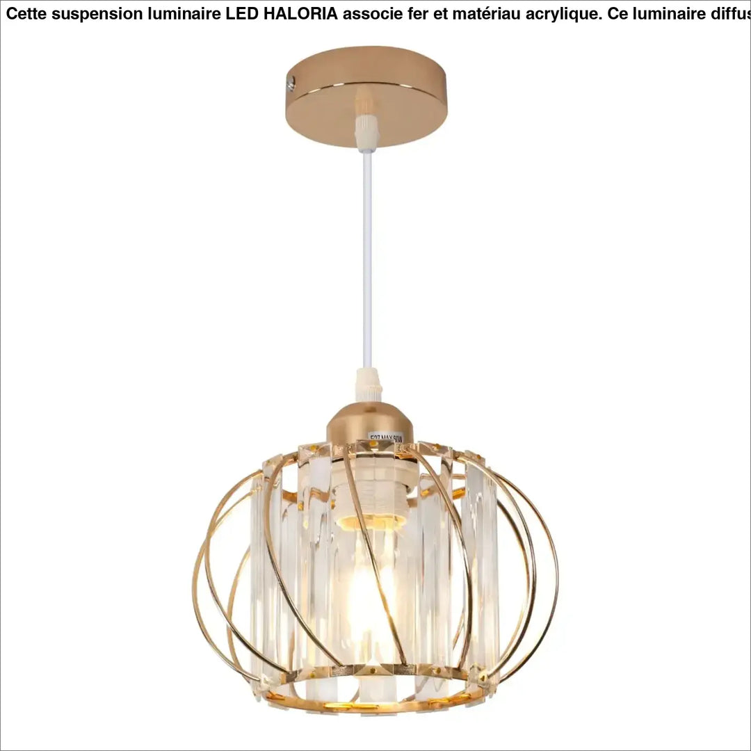 Suspension luminaire design doré cage métal et cristaux luxe