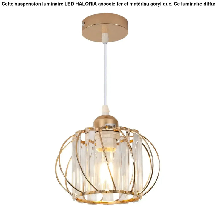 Suspension luminaire design doré cage métal et cristaux luxe
