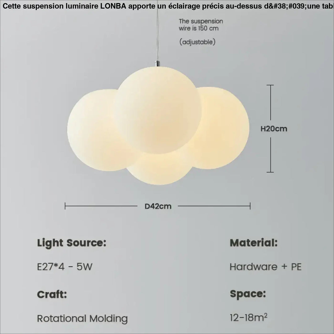 Suspension luminaire design en pe blanc et métal