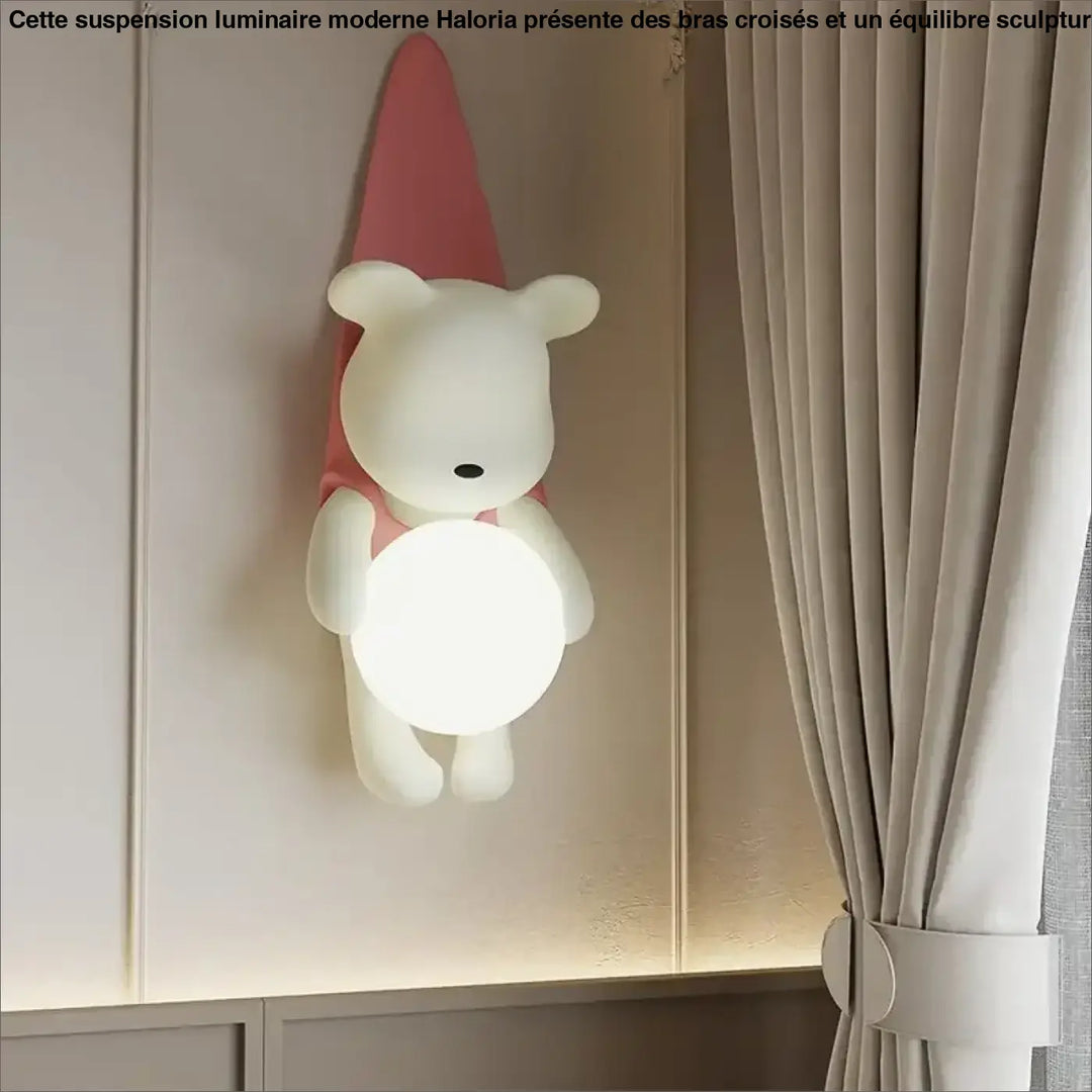 Applique murale kodan en forme dours blanc avec chapeau rose pointu et lumière sphérique lumineuse