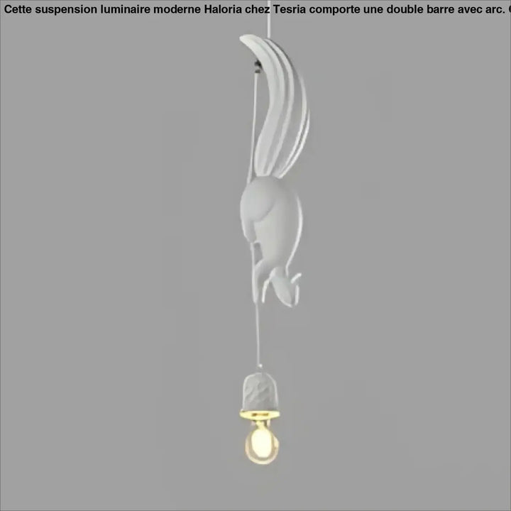 Suspension luminaire forme d’écureuil en céramique blanche avec ampoule en verre dépoli pour décoration intérieure