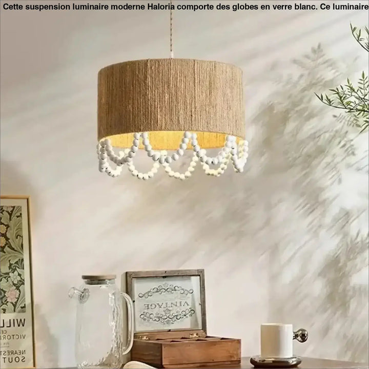 Suspension design naturelle en chanvre et perles en bois
