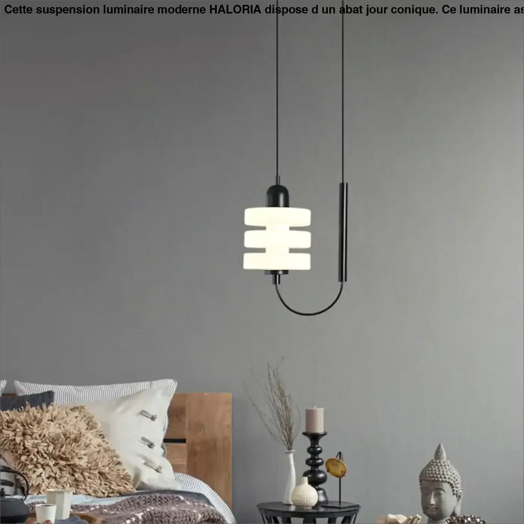 Suspension luminaire moderne noir avec abat jour conique en verre givré à étages haloria