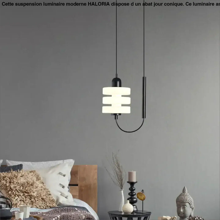 Suspension luminaire moderne noir avec abat jour conique en verre givré à étages haloria