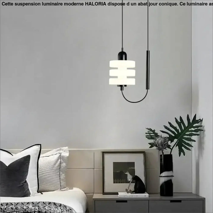 Suspension luminaire moderne noir et blanc avec abat-jour conique en verre cylindrique par haloria