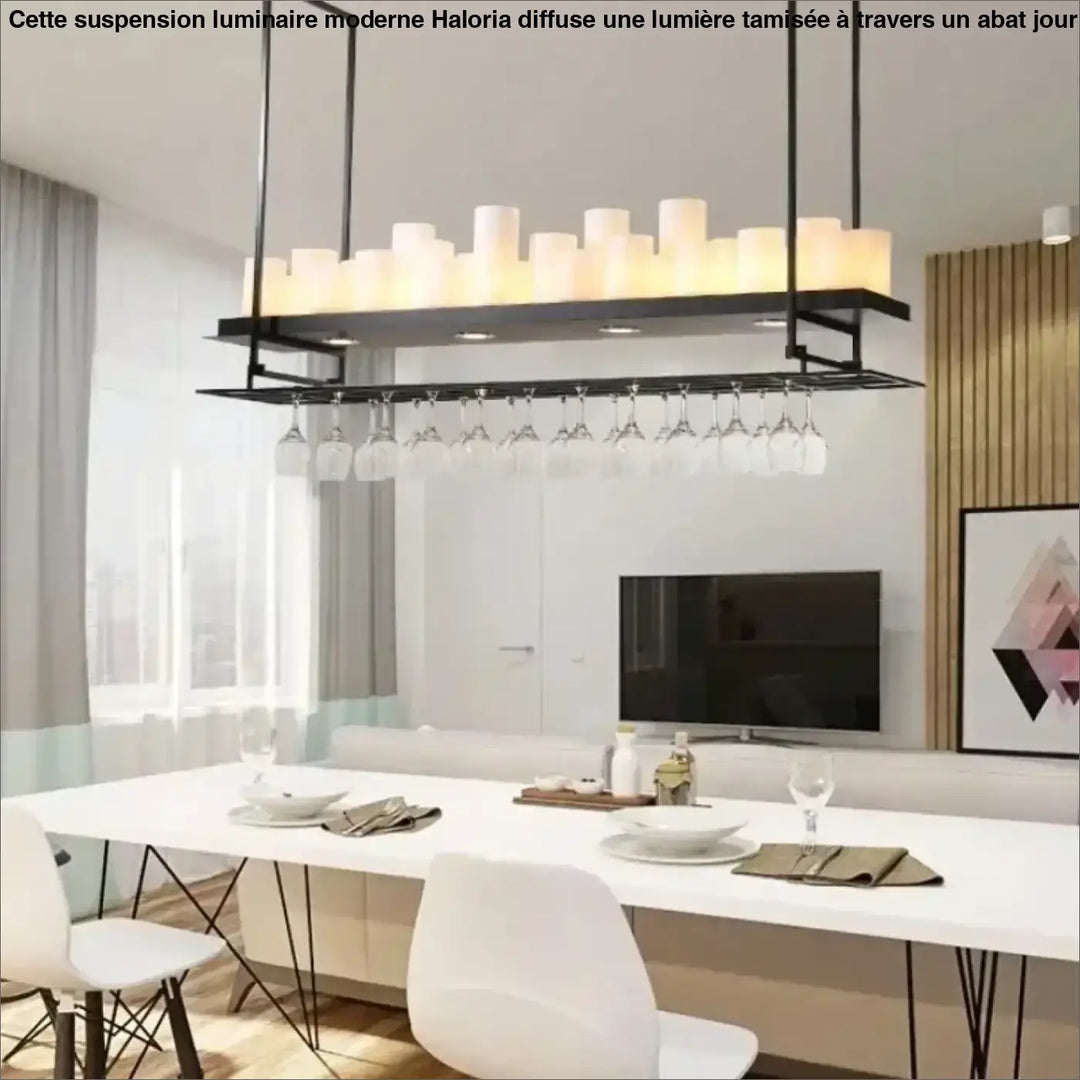Suspension luminaire troreh noir avec chandelier led cylindrique et porte-verre intégré sans frais supplémentaires