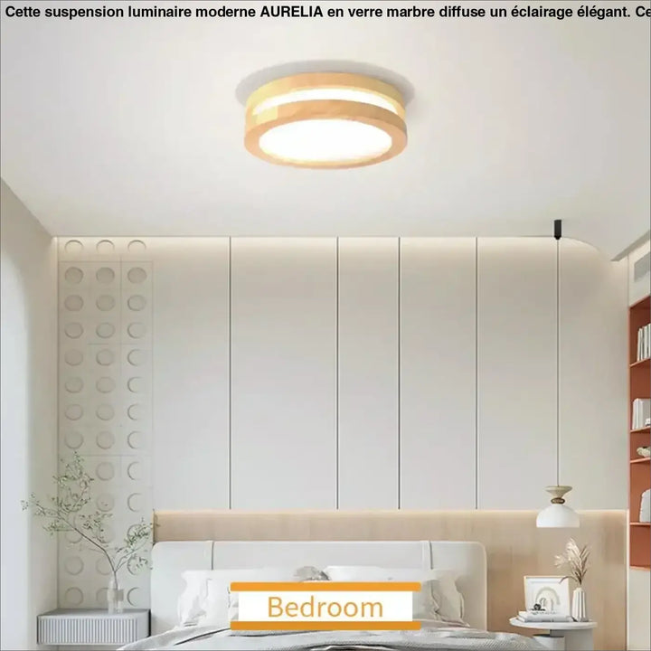 Plafonnier Rond En Bois Clair Avec Éclairage LED Intégré

