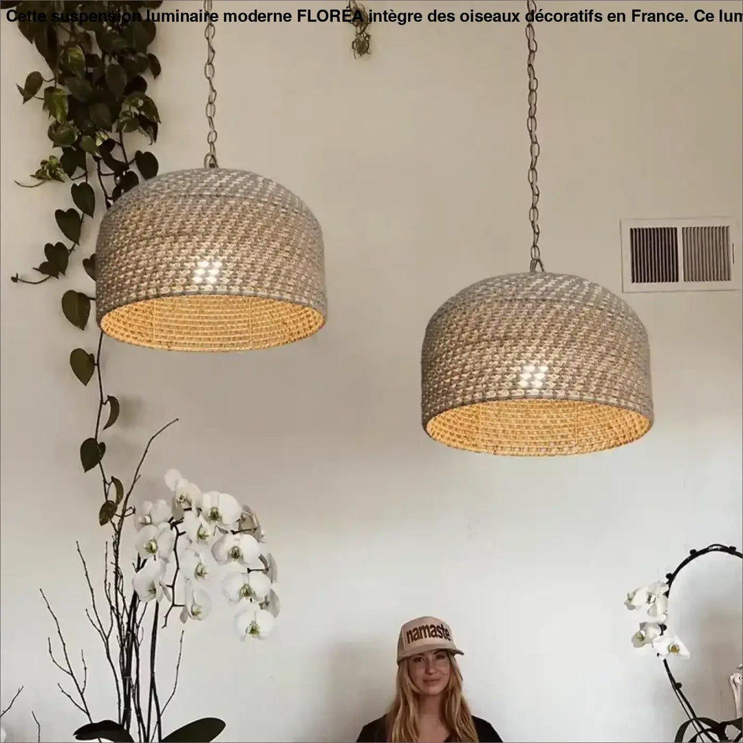 Suspension luminaire tissée en osier design moderne