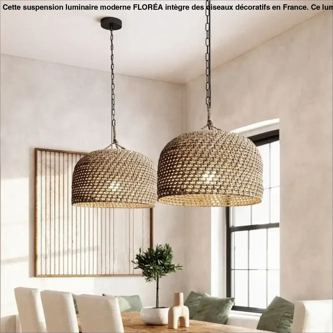 Suspension luminaire tissée en osier design moderne