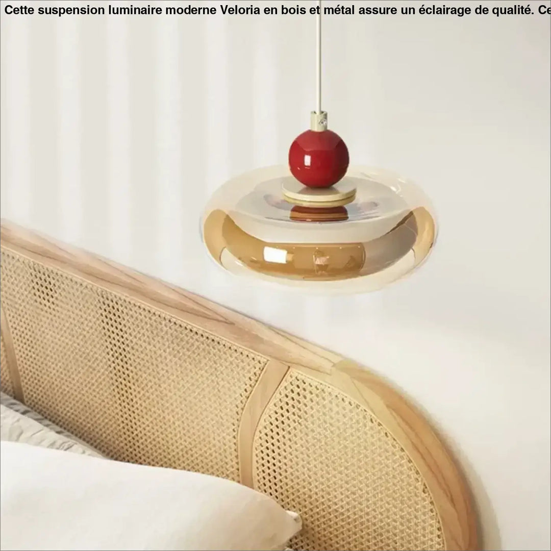 Suspension luminaire design élégant en verre et bois naturel