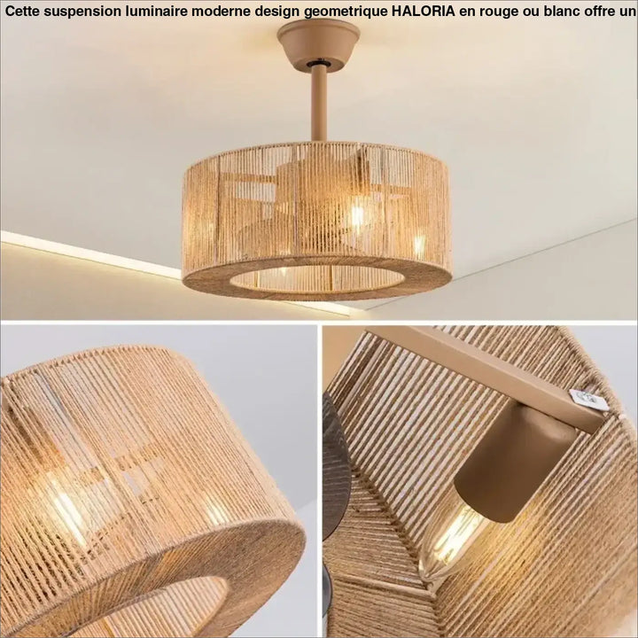 Plafonnier design en rotin tressé cylindrique moderne

