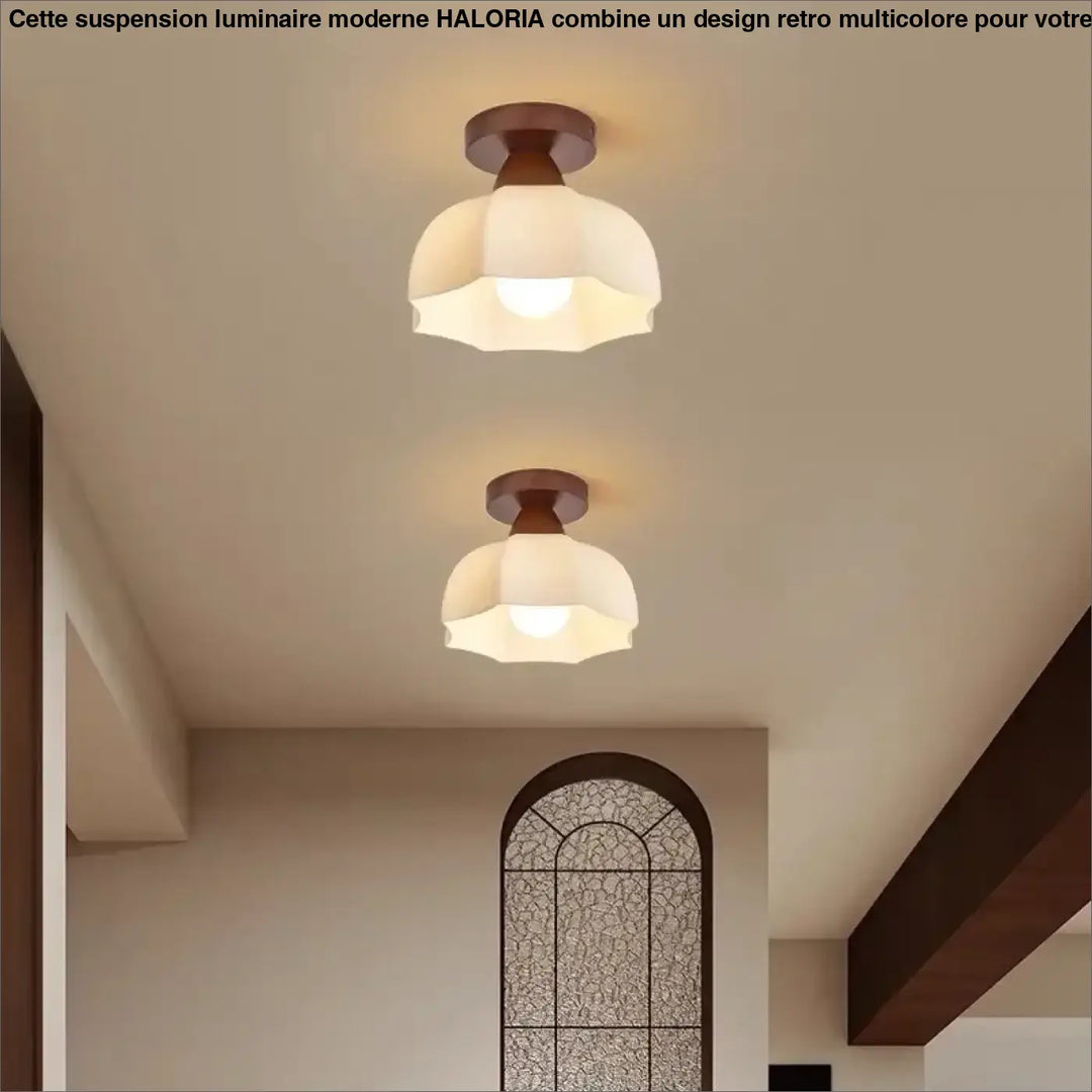 Plafonnier bois et verre design naturel et élégant marron