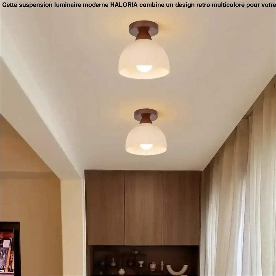 Plafonnier bois et verre design naturel et élégant marron