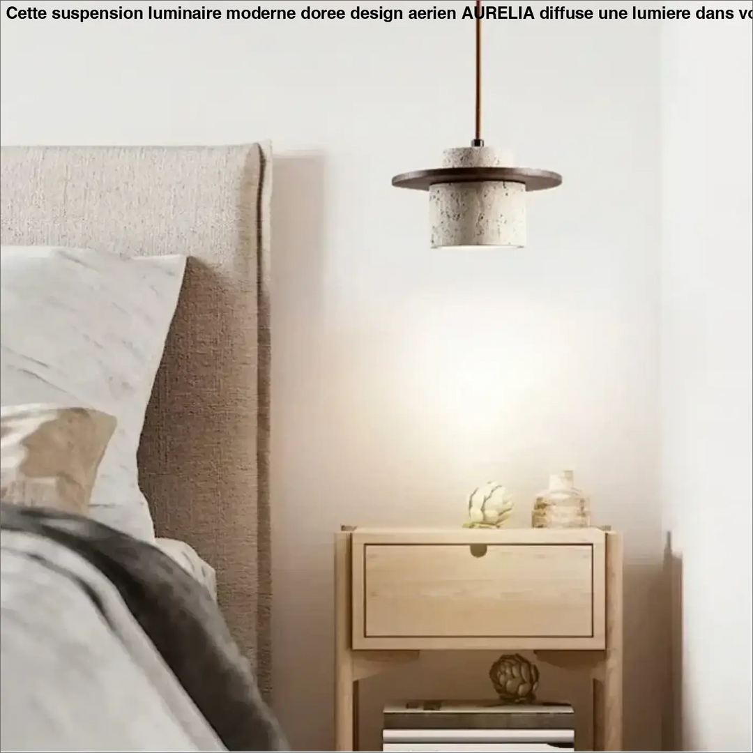 Suspension luminaire naturelle en pierre texturée et bois naturel