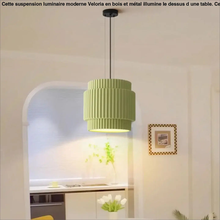 Suspension design verte abat jour plissé au style scandinave
