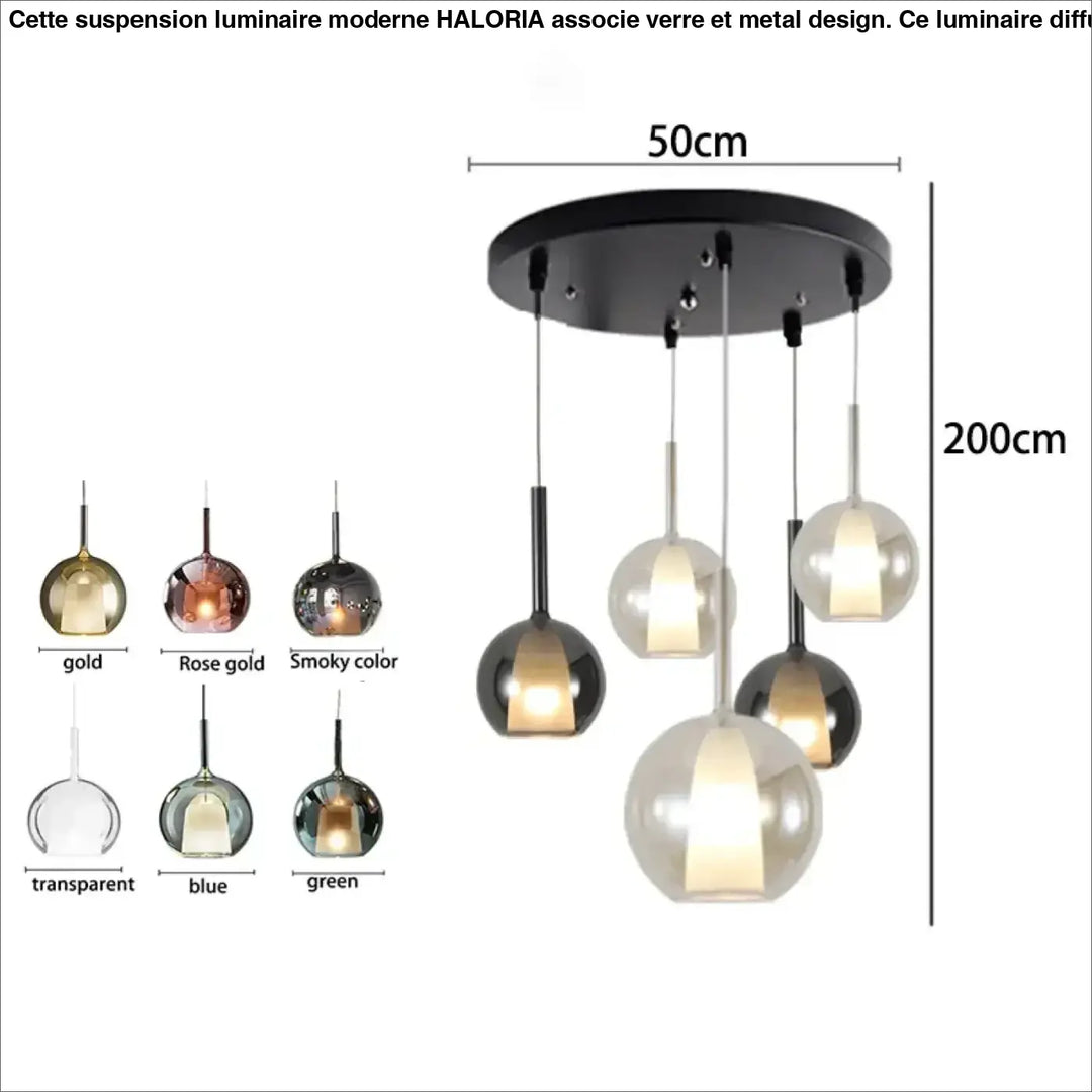 Suspension luminaire design moderne en verre et métal