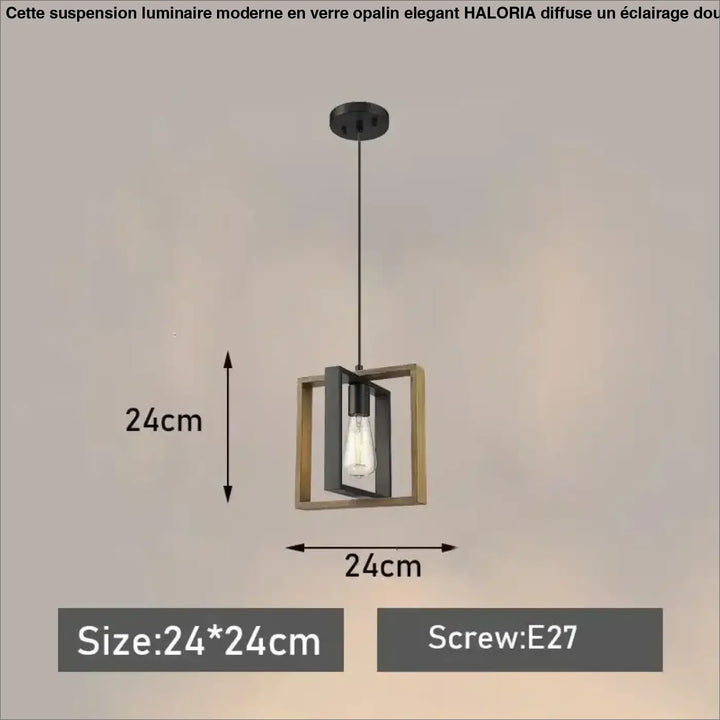 Suspension moderne carrée bois noir style industriel chic