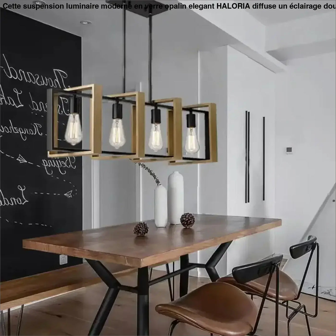 Suspension moderne carrée bois noir style industriel chic