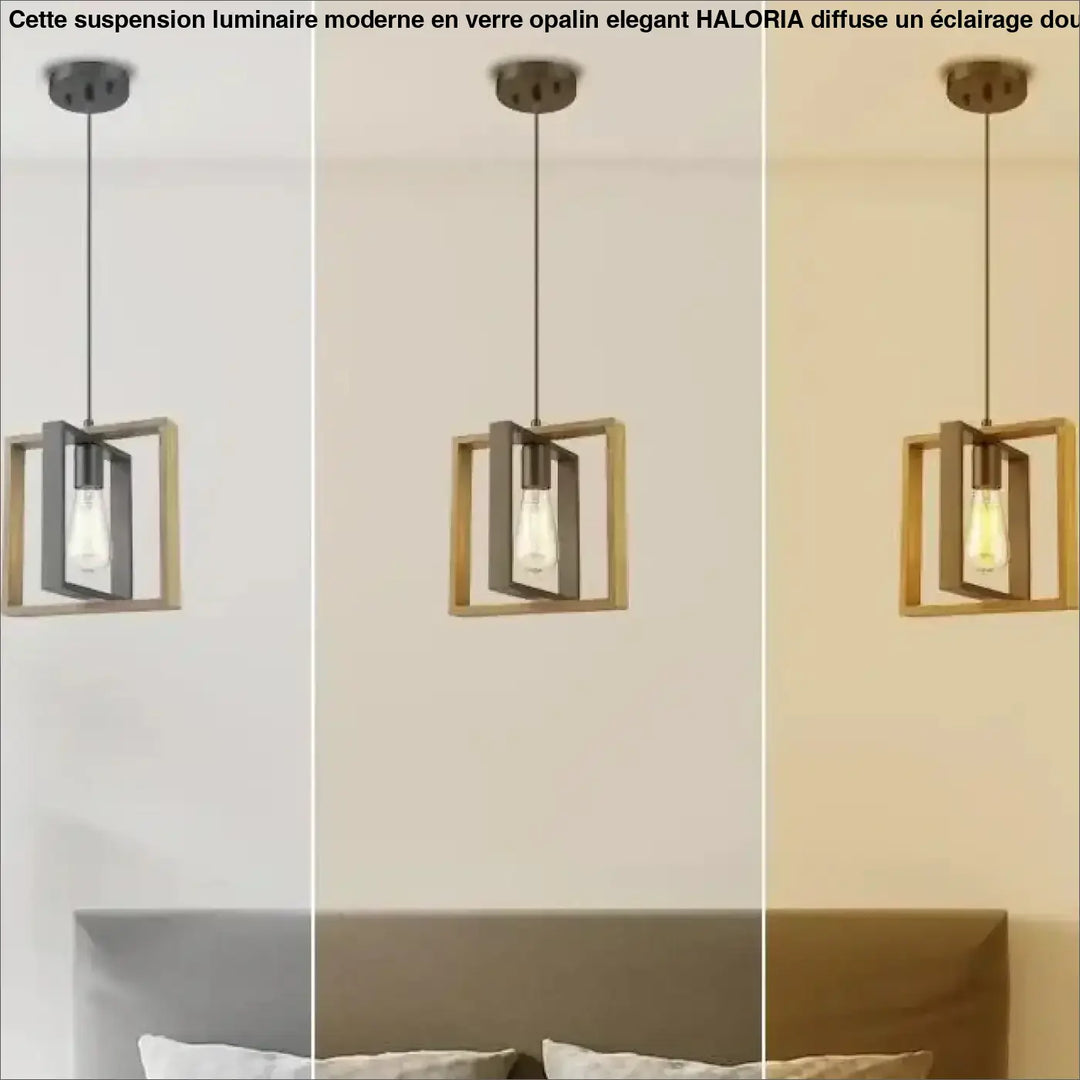Suspension moderne carrée bois noir style industriel chic