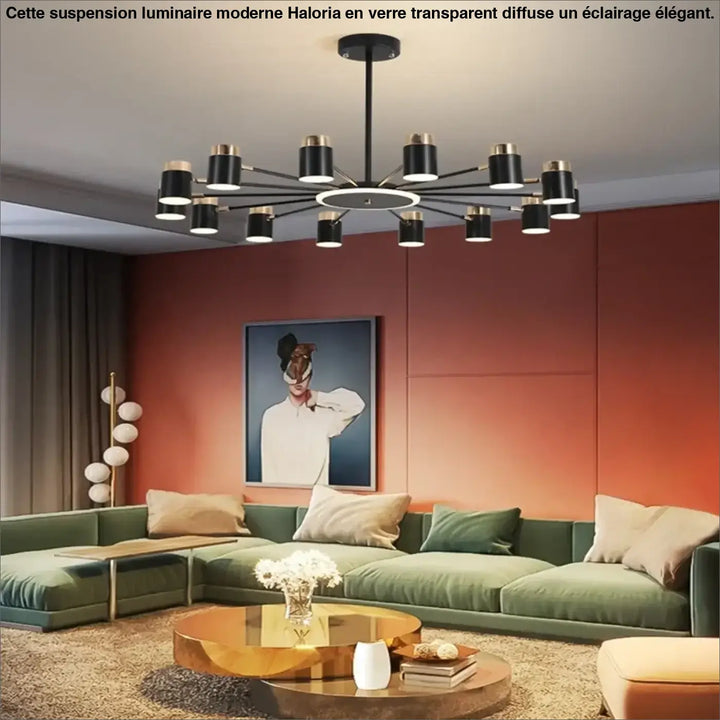 Suspension luminaire design élégant en métal noir et doré
