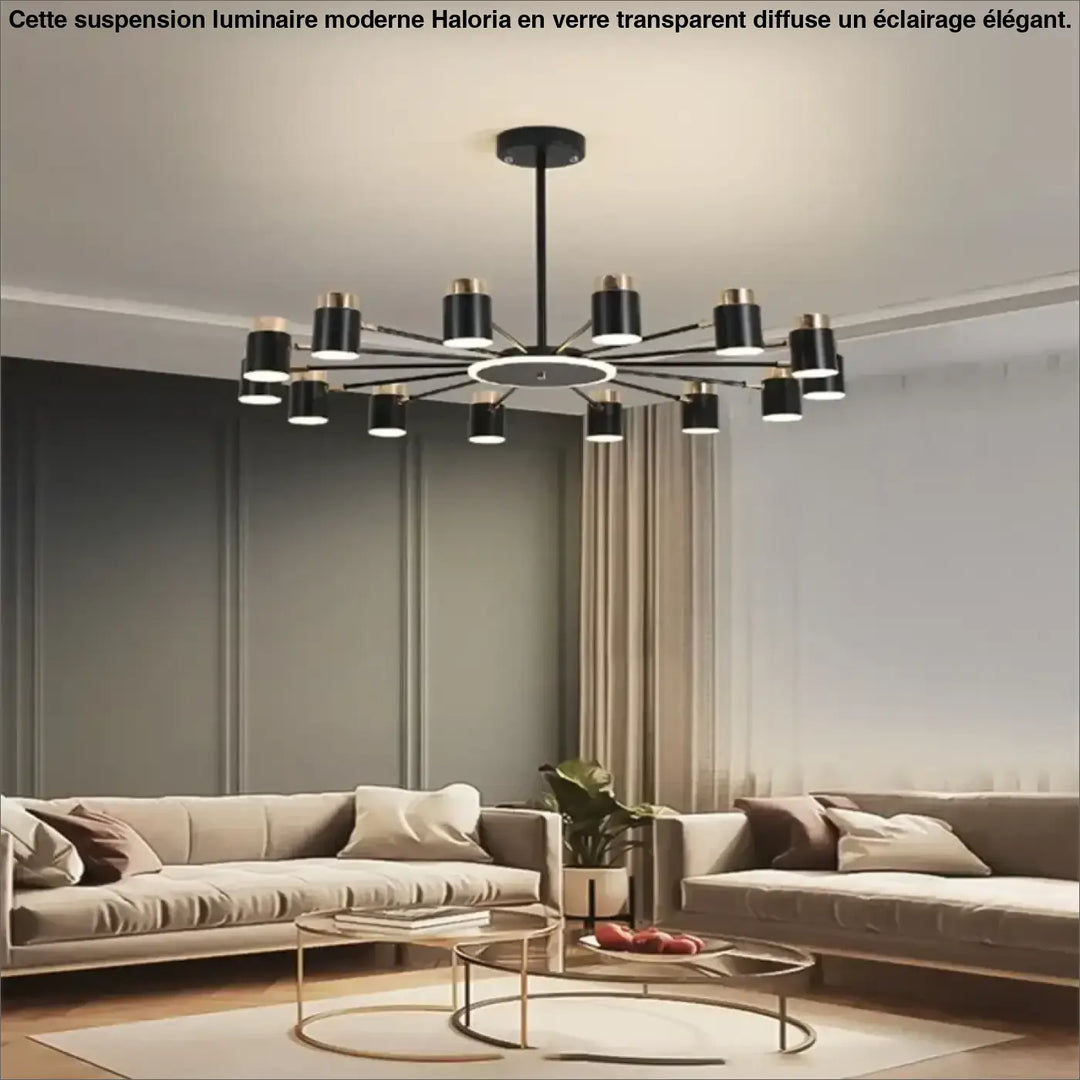 Suspension luminaire design élégant en métal noir et doré